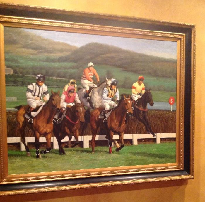 Jockeys and racehorses, oil on canvas