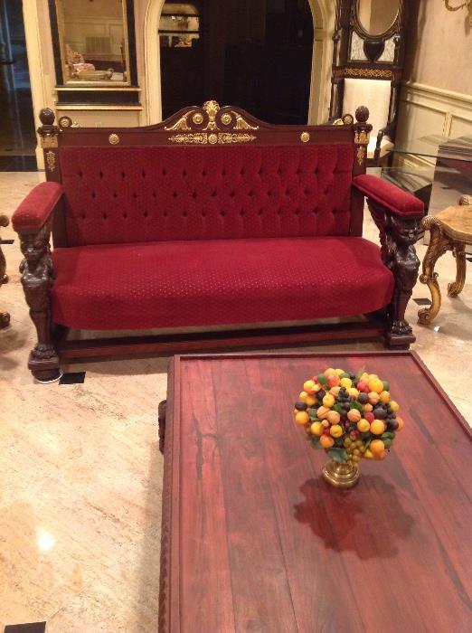 19thc French Empire style mahogany sofa with lion heads