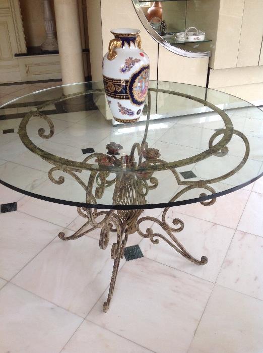 Wrought iron glass top dining table