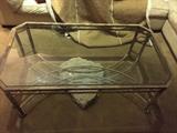 Iron and glass coffee table.