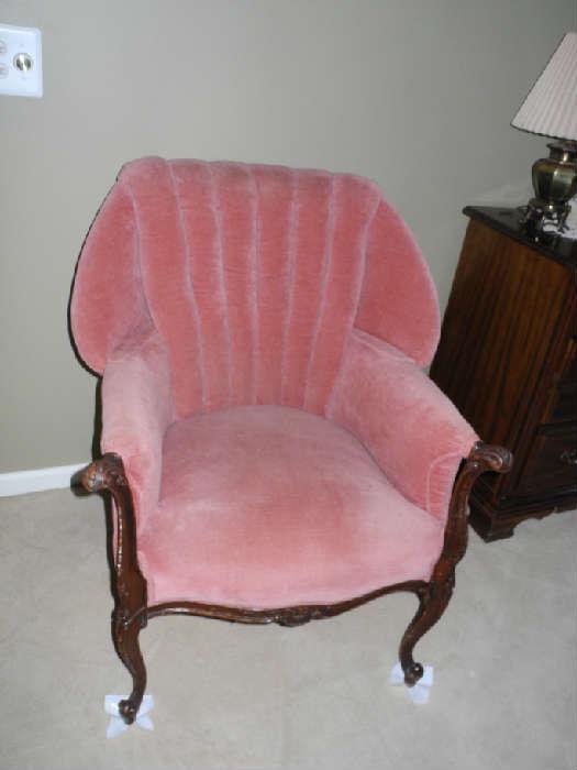 Oh so pretty pink velvet Queen Anne style chair