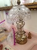 many crystal lamps, various sizes, some antique lusters