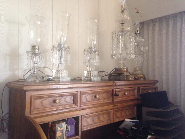 beautiful crystal lamps, large oak desk, great condition