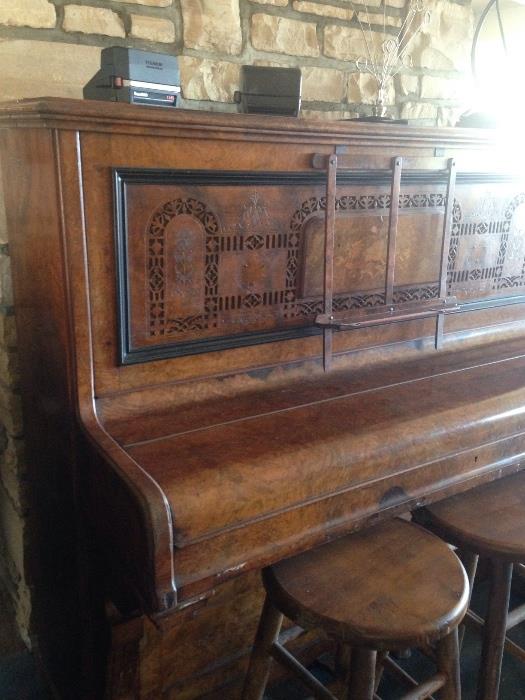 antique burlwood upright piano