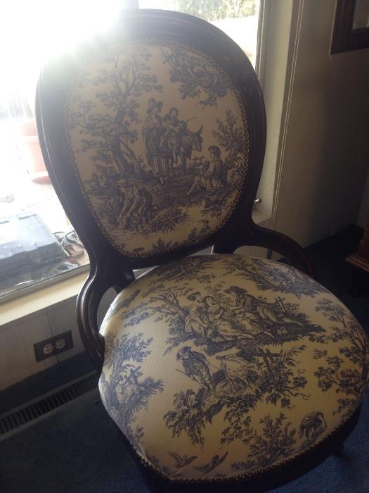beautiful toile chair, lovely antique, great condition