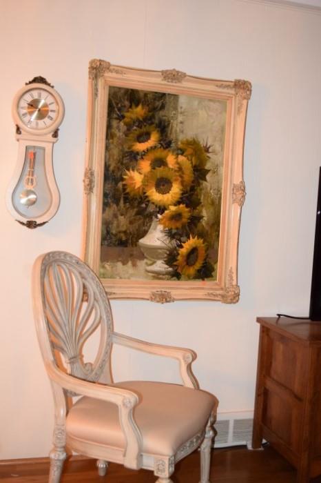 Sunflower oil painting and Seiko Banjo Clock