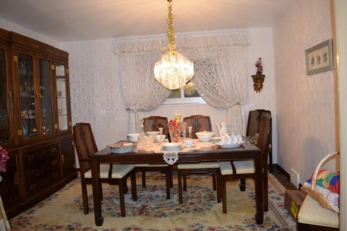 Drexel Heritage Oriental Dining Room Set, Area Rug, Rosenthal China, Chandelier, Crystal, Decanters, Goebel/Hummel, Vases, Tea Cups, More