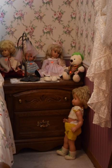 Night Stand and Vintage German Dolls