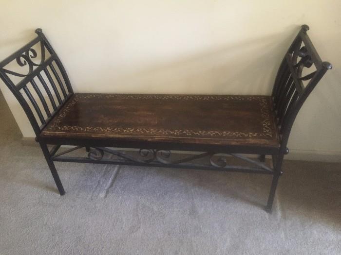 Wrought iron and wood bench