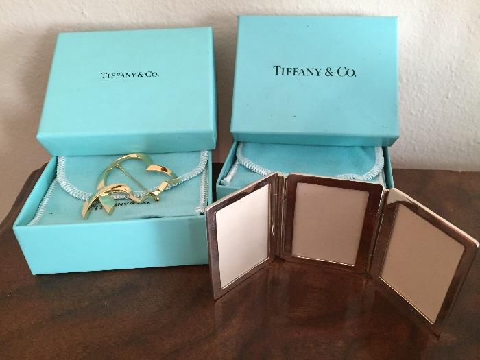 Some Tiffany items added last minute, including this trifold sterling silver frame...