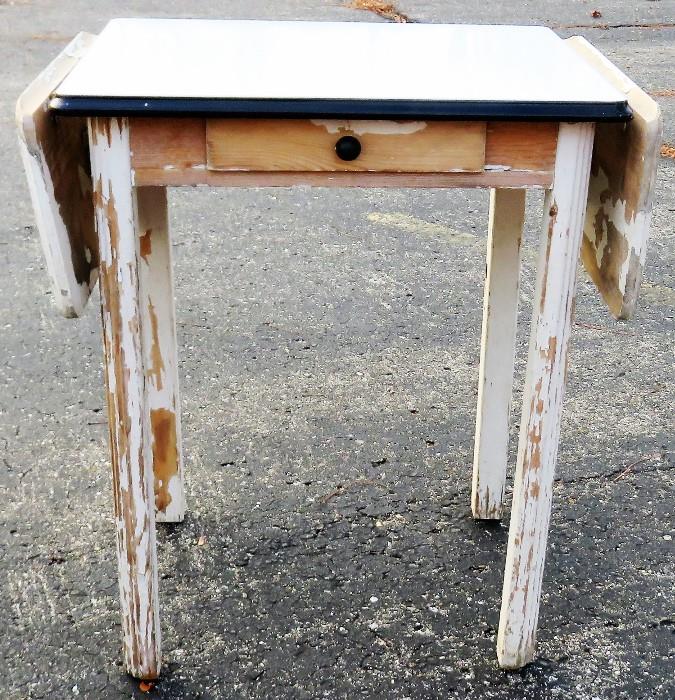 White Enamel Drop Leaf Table w/Drawer