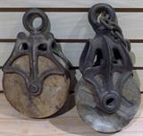 Cast Iron and Wooden Barn Pulleys, Primitives