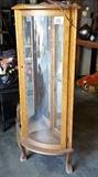 Vintage Corner Display Cabinet - Lighted semi-circular wedge corner wood/glass shelf/mirror display cabinet