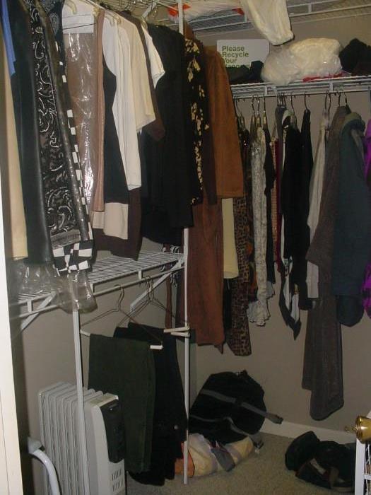 Closet full of ladies clothes, shoes, handbags and more