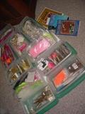 Some of the many boxes of fly tying supplies