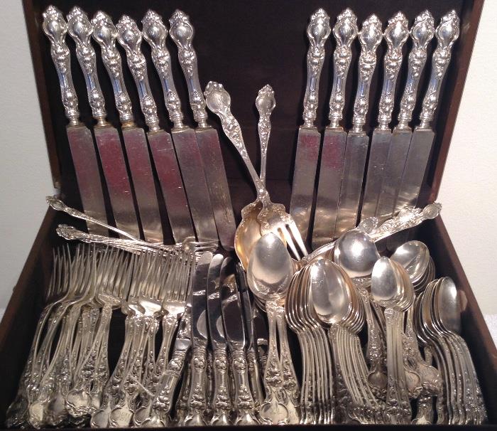 Large Set of Rarely Seen “Violet” Sterling Flatware by Wallace