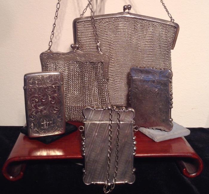 Antique Silver Mesh Bags & Silver Calling Card Cases