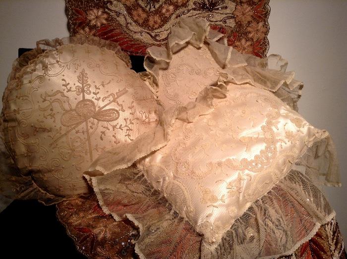 Antique Handmade Lace Boudoir Pillows