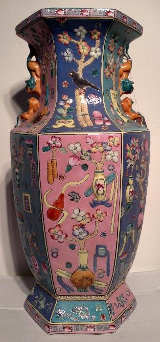 Hexagonal "One-Thousand-Gifts" Glazed Porcelain Urn with Foo Dog Handles