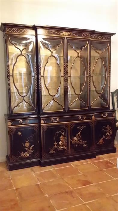 Exquisite lighted oriental china cabinet with bubble glass - purchased from Raja Mitry Design Gallery in 1986 (store was located at 1805 Sam Houston in Victoria), 