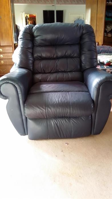 Blue leather recliner (excellent condition)