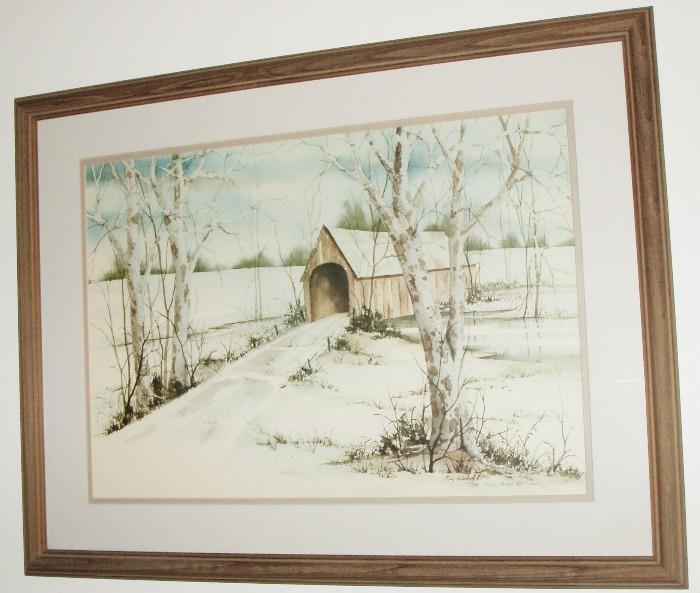 Signed and numbered winter scene watercolor. 