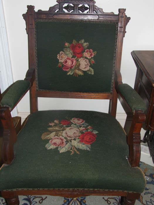 Victoria Green Needlepoint Chair