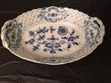 Blue Onion pattern porcelain bowl made by Ernst Teichert Stove & Porcelain Factory of Meissen, Germany, early 1900's.     