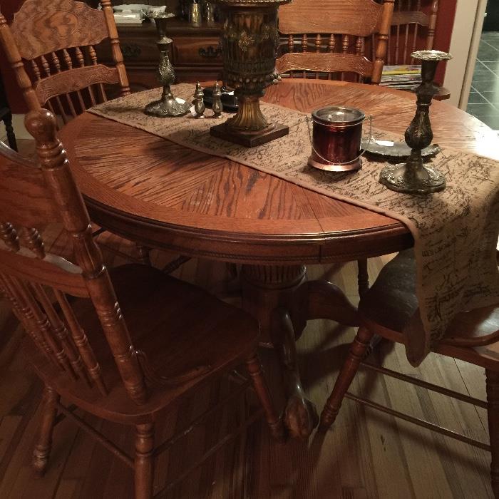 Antique Oak pedestal, clawfoot table and 6 chairs