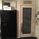 refrigerator, enamel bread and cake box, misc signs