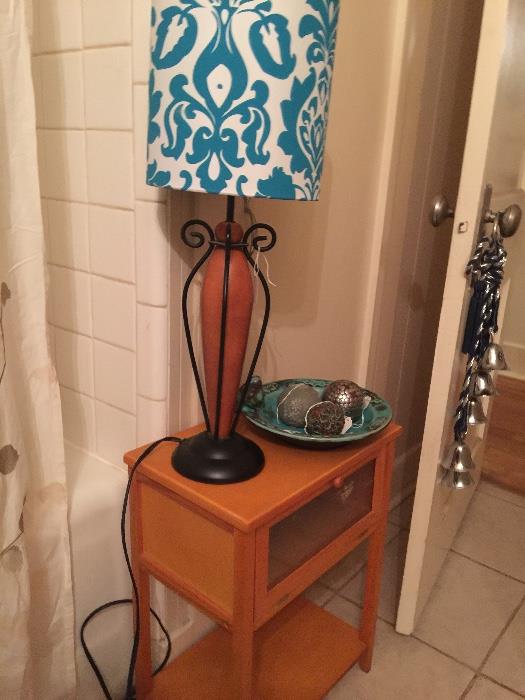 display table with lamp and misc