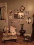 antique chair, mirror & wall decor, hand carved table