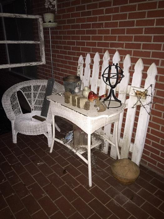 wicker chair, table, gate, misc yard decor, handing window