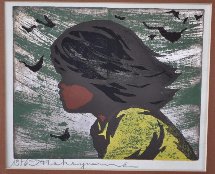 Tadashi Nakayama ( 1927- 1956   ) windy
    
    Color Woodblock Print 10 x 8 in.