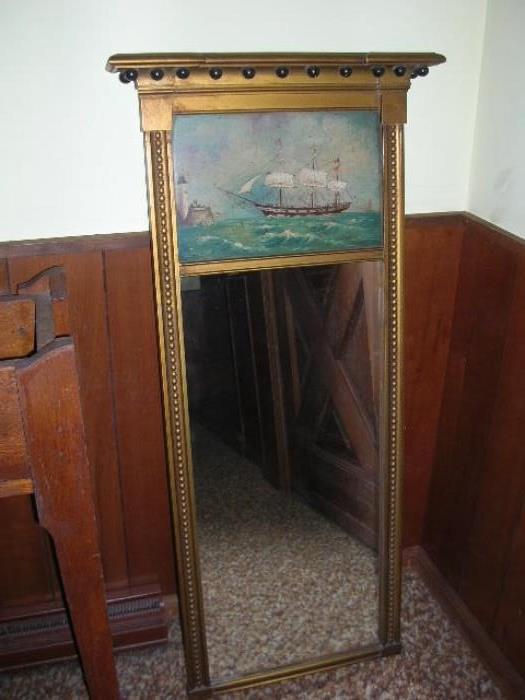 Wall mirror with ship print