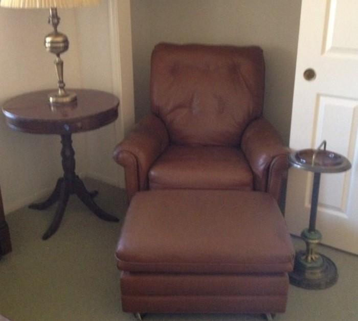 Leather chair w/ ottoman