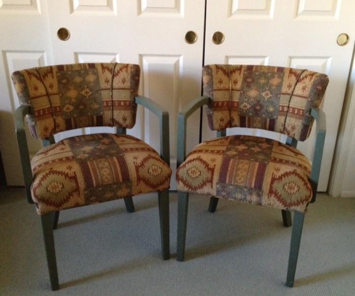 2 green-wood chairs