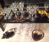 Antique Etched Glass Footed Bowls for Sorbet, Cordials, Silverplate