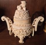 Foo Dog Topped Intricately Carved Jar from Japan