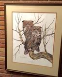 Framed Owl Lithograph by