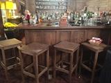 Vintage Cane Top Bar Stools Solid Wood Mid Century Bar for Sale as well as the back bar cabinet.....this custom made bar would make a fabulous addition to your entertaining space!