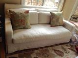 recently purchased Restoration Hardware eggshell couch with down pillows