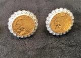 TEN DOLLAR GOLD COIN CUFF LINKS WITH 2 CARATS OF DIAMONDS
