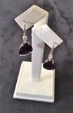 PLATINUM EARRINGS WITH DIAMONDS ( .37 CARATS) AND PEAR SHAPED AMETHYST DROPS (20 CARATS)