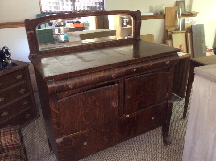 ANTIQUE SIDEBOARD WITH MIRROR
