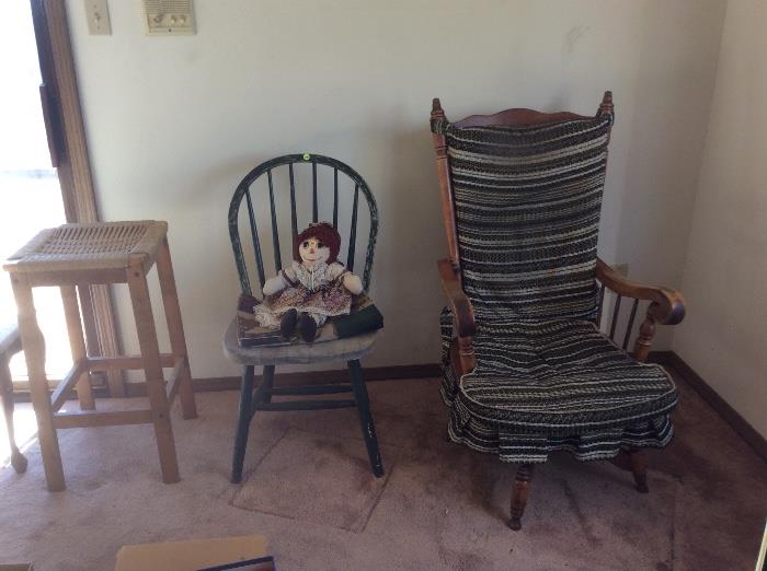 Raggedy Ann, chairs, rocking chair