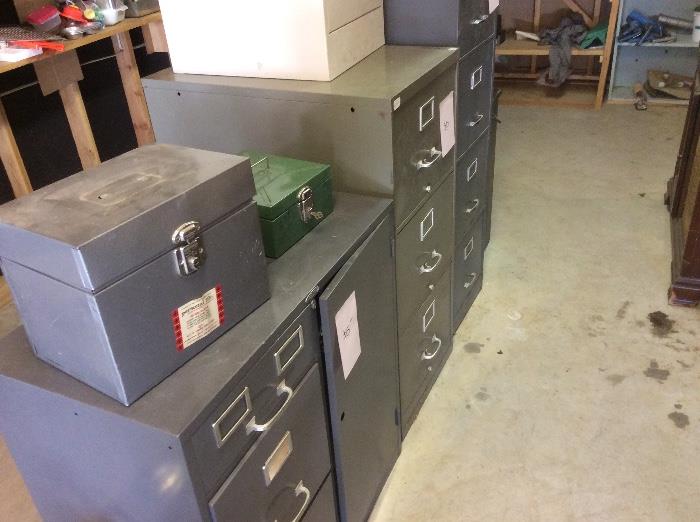 Metal file cabinets and boxes
