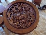 Vintage Oriental Carved Table with 4 Stools