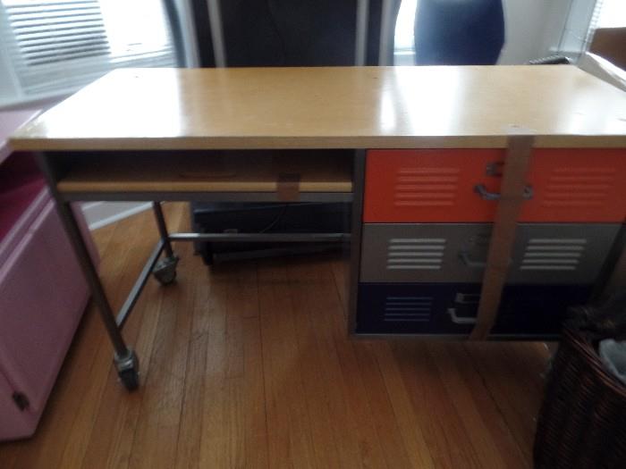 Locker style desk on casters