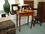Nice small pine table, trunk, small stool, antique chair, and trunk are still waiting for a good home! (Sorry, the big green vase and the wooden ice box sold.)